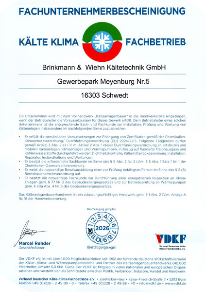 Fachunternehmerbescheinigung